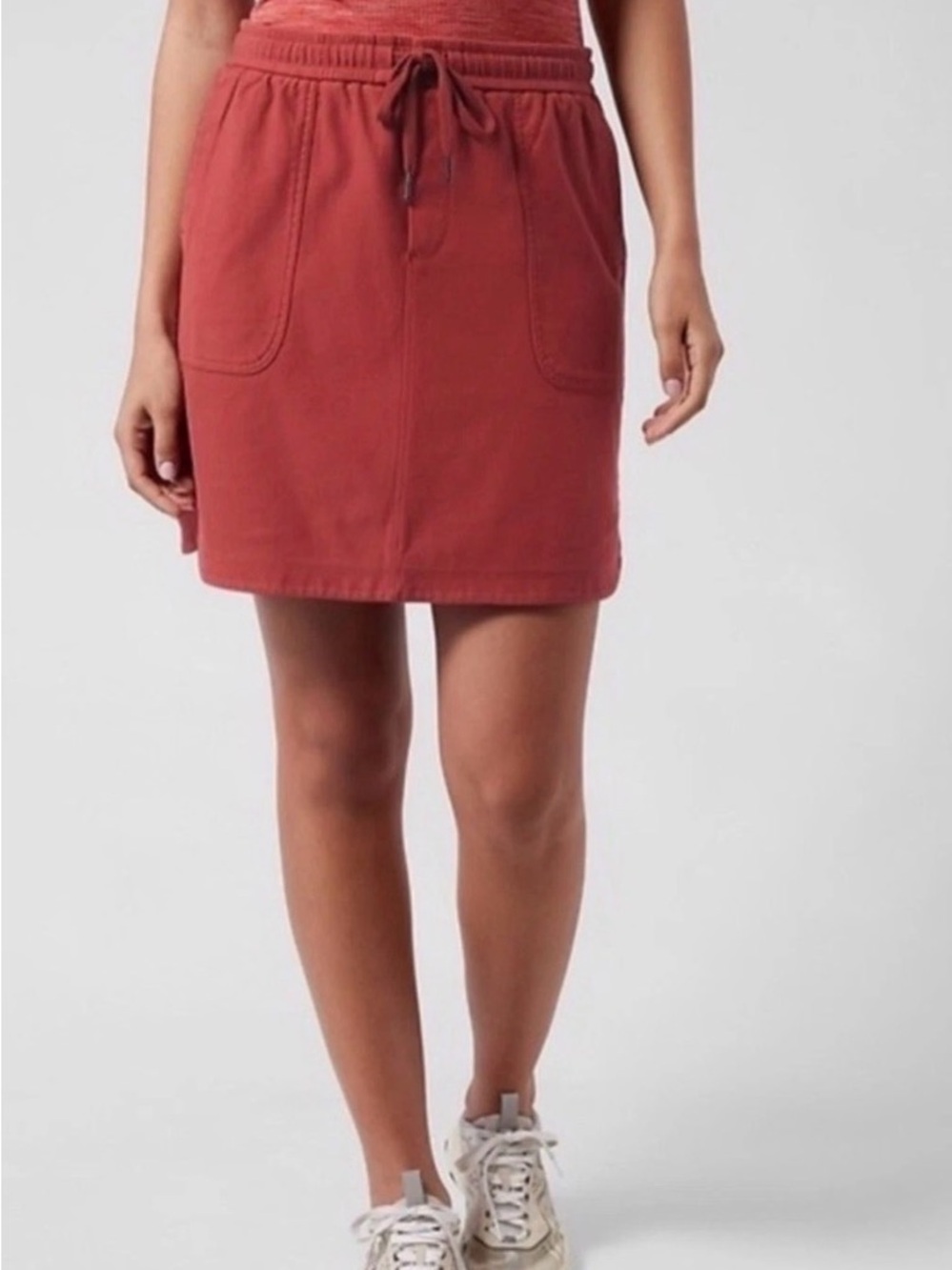 Athleta Farallon Skirt Pink Coral Organic Cotton Drawstring Pockets Size L